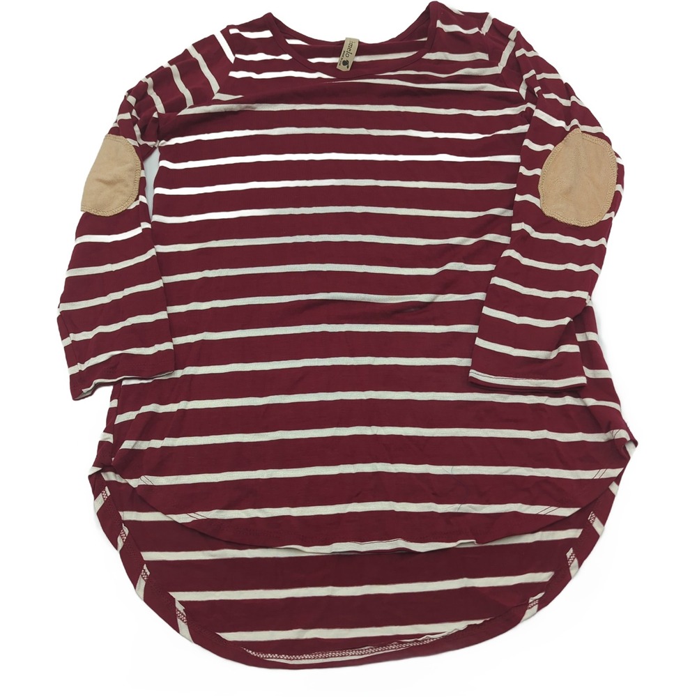 Pomelo Burgundy White Striped Tunic Top Elbow Patches XL PTK2260 Made in USA